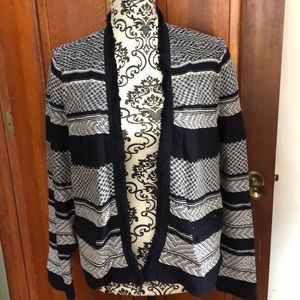 NWT Loft Cardigan Navy blue, gray and white XL